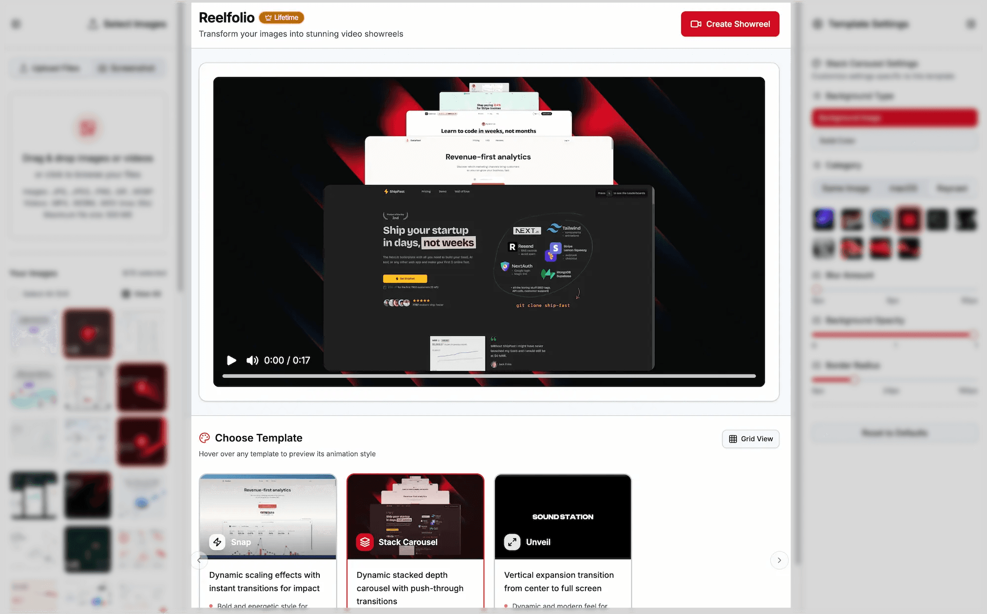 Lens highlight on a Reelfolio dashboard detail